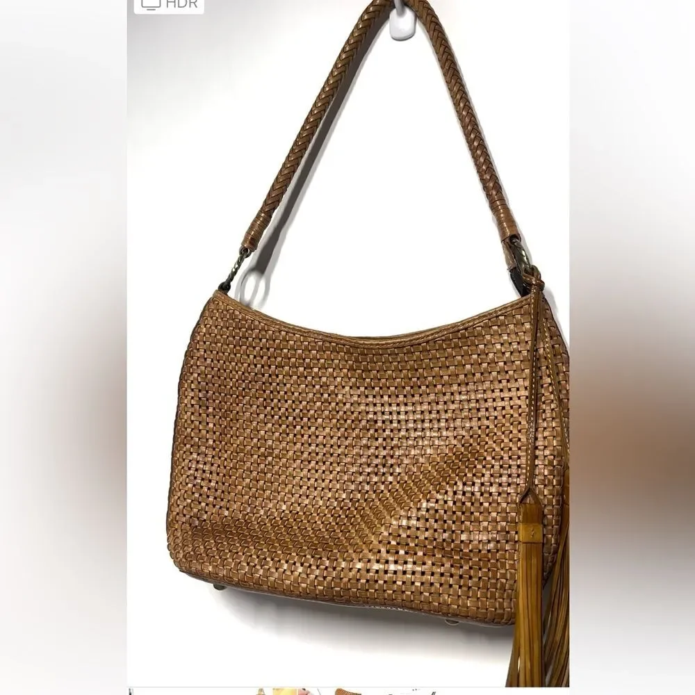 Patricia Nash Woven Leather Castelli Square Hobo in Sand
